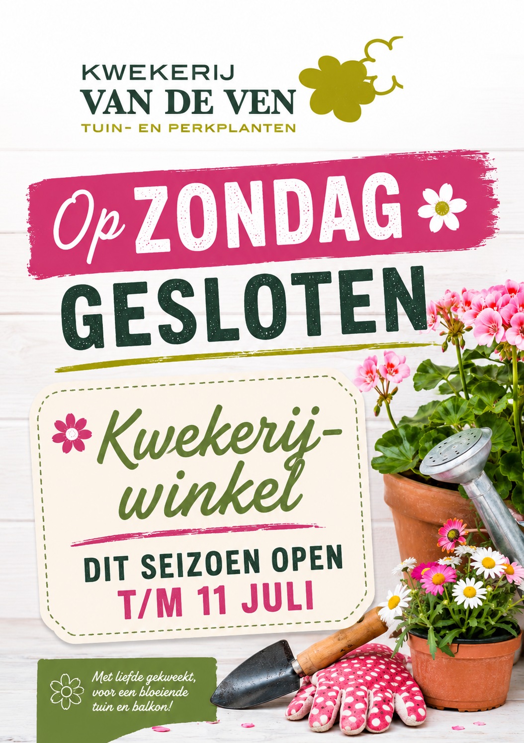 zondag gesloten open tm 11 juli staand